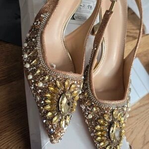 Elegant Gold Embellished Women's Heels
